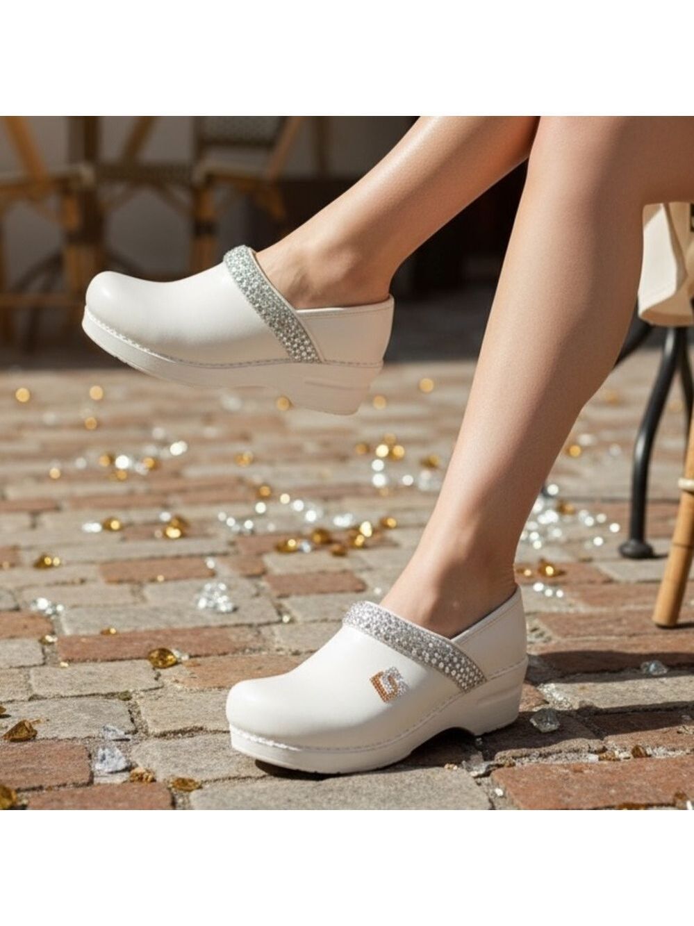 💎Custom Upcycled Dansko White Leather Clogs w/ Lots of Bling✨ One of a Kind! 💎